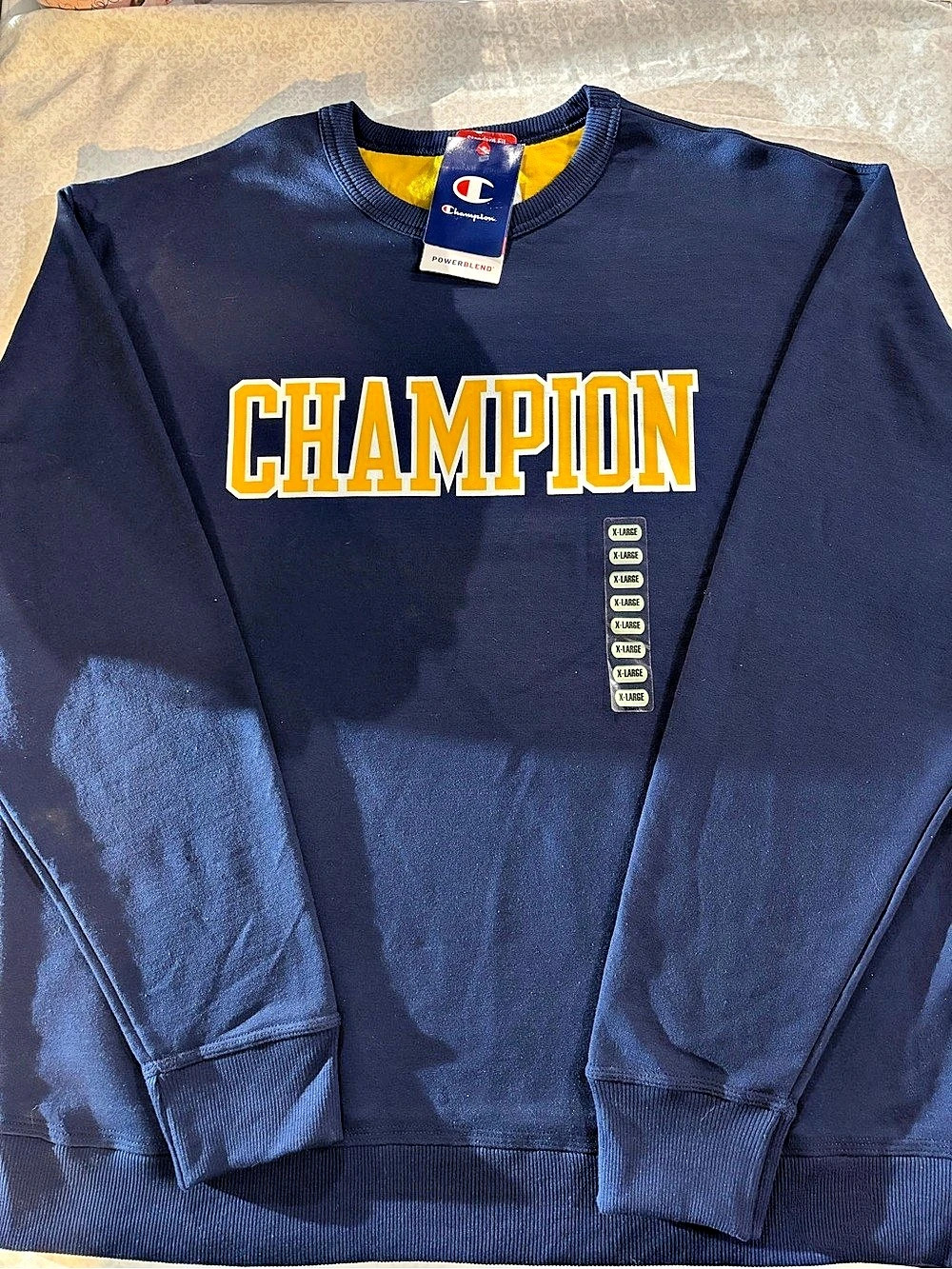 NWT Champion Powerblend Navy Crewneck Sweatshirt XL Spellout $50